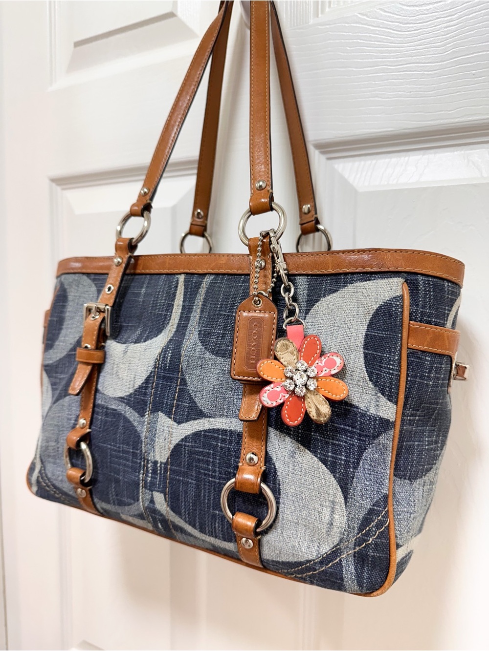Coach Tonal Big C Signature Denim East/West Gallery Tote Y2K F13810 - Picture 4 of 13